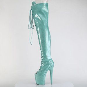 Glitter Platform Lace Up High Heel Thigh High Boots